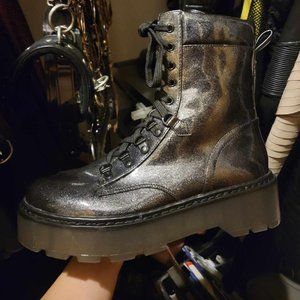 Sam Edelman Circus Gunmetal black glitter combat boots size 10
